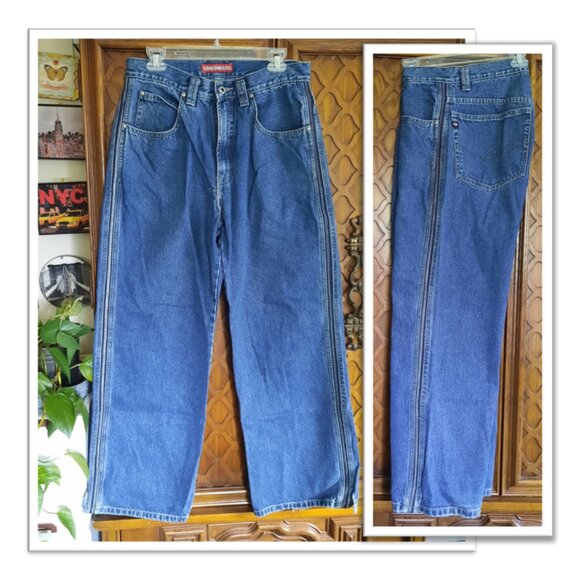 Union Bay 90s Vintage Striped Distressed Baggy Wide Leg Denim Jeans Mens 33x32 - Picture 13 of 16